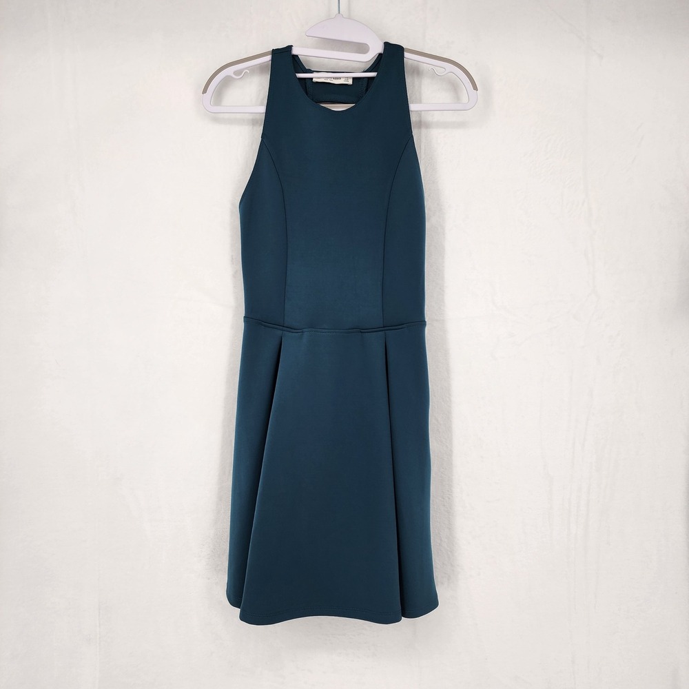 Abercrombie & Fitch Teal Green Fit & Flare Scuba Mini Dress Size XS Cutout Back